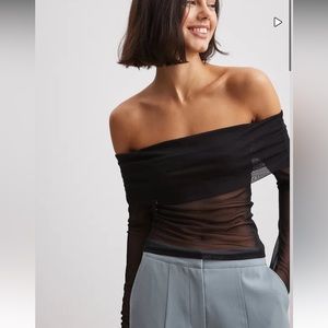 NA-KD black mesh off the shoulder top